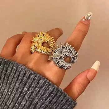 Винтажные гиперболические нерегулярные металлические текстурированные открытые кольца с лавой для женщин, европейский, американский шик, изысканные украшения для вечеринок resizable