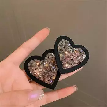 Винтажные гиперболические серьги-гвоздики неправильной формы со стеклом, черные серьги-гвоздики в форме сердца для женщин, роскошные вечерние необычные серьги, модный подарок чёрный