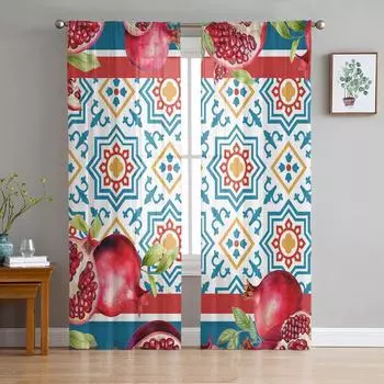 Винтажные гранатовые турецкие геометрические прозрачные шторы для гостиной, украшения оконных штор, кухонных штор из тюля и вуали W135 x H115cm x1