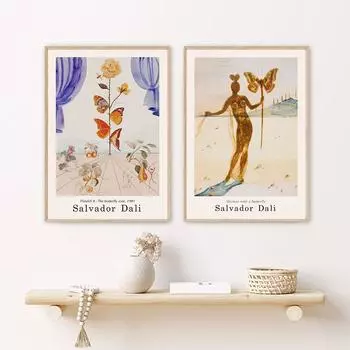Винтажные гравюры Сальвадора Дали, женщины-бабочки и цветы, художественная выставка, акварель, музейные плакаты, украшение галереи 21cm30cm NoFrame