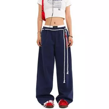 Винтажные хип-хоп уличные танцы широкие брюки женские новые модные крутые бандажные спортивные штаны женские универсальные брюки с высокой талией M красный