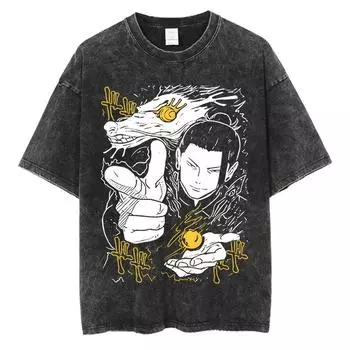 Винтажные хлопковые футболки с кислотной стиркой, топы с коротким рукавом, аниме-футболки с графикой для мужчин и женщин, повседневные футболки оверсайз свободного кроя S