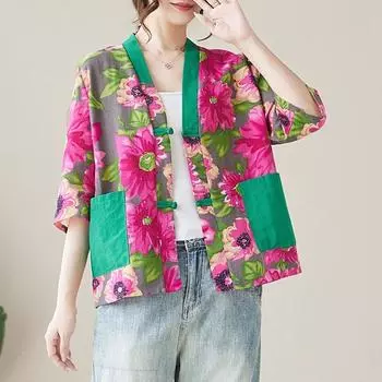 Винтажные хлопковые рубашки и блузки оверсайз с короткими рукавами для блузок, повседневные свободные летние топы, женская рубашка на пуговицах M розы красного