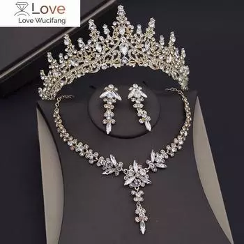 Винтажные хрустальные тиары, свадебные комплекты ювелирных изделий для женщин, выпускной, свадебные серьги, ожерелье, комплекты ювелирных изделий для невесты, корона