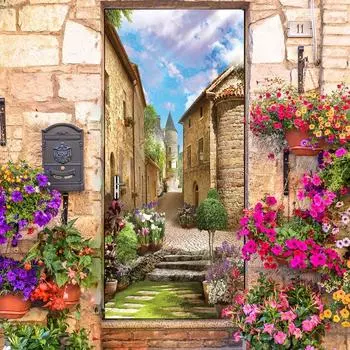 Винтажные художественные наклейки на холодильник в Старом городе, цветочное поле, тигр, наклейка на холодильник, самоклеящиеся обои, природа, дверное покрытие, пленка, декор 40x120cm(not cut)