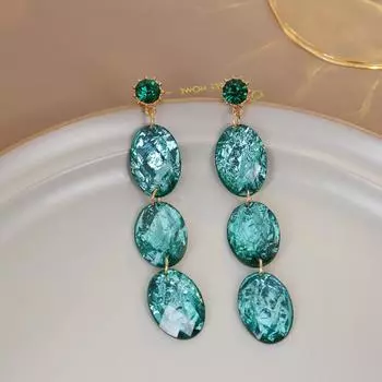 Винтажные и элегантные эллиптические серьги с блестящими кисточками, украшенные стразами для женщин синий