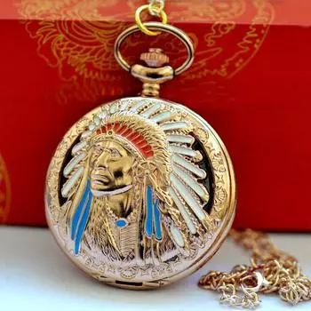 Винтажные карманные часы золотого цвета, индийские часы, дизайн корпуса, кварцевые карманные часы, ожерелье, подвеска золотой