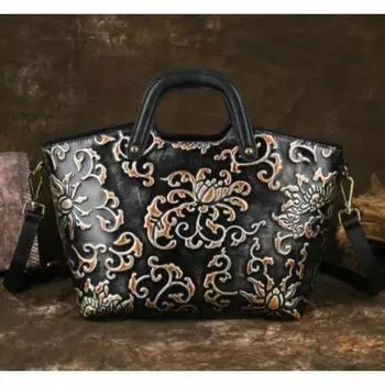 Винтажные китайские сумки из натуральной кожи с техникой потертости цвета, тисненые женские сумки, кожаные сумки