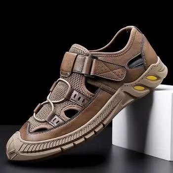 Винтажные классические мужские сандалии, летние сандалии из натуральной кожи, мужские уличные повседневные легкие сандалии, модные мужские кроссовки, мягкие 38