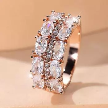 Винтажные кольца из розового золота с цирконием для женщин, модные универсальные украшения для свадебной вечеринки 6 розового золота/белый