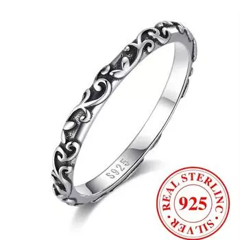 Винтажные кольца из стерлингового серебра 925 пробы с винным узором для женщин, персонализированные классические кольца с гравировкой в темном стиле, праздничные ювелирные подарки 6 серебряный