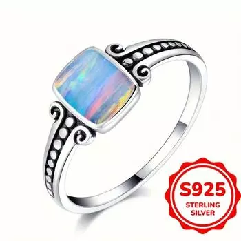 Винтажные кольца из стерлингового серебра 925 пробы в стиле бохо для женщин с квадратным опалом, подарки на годовщину для возлюбленной, роскошные ювелирные изделия 6 белый