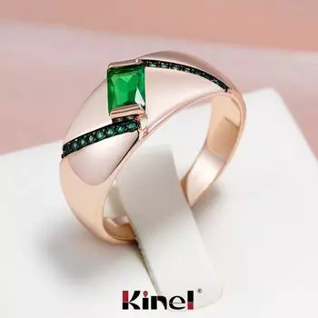 Винтажные кольца Kinel Drak с зеленым цирконом для женщин, розовое золото, черные ювелирные украшения 7