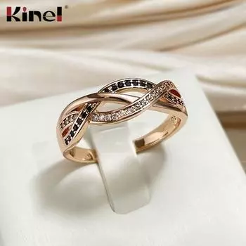 Винтажные кольца Kinel с черным цирконием для женщин, модное ювелирное кольцо цвета розового золота 7