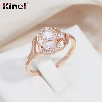 Винтажные кольца Kinel с цветком циркона для женщин, свадебные украшения цвета розового золота 7 розового золота