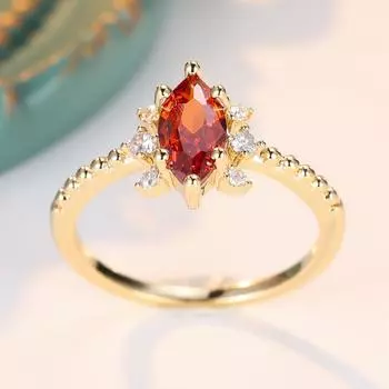 Винтажные кольца с красным цирконием огранки «маркиз» для женщин, роскошное обручальное кольцо золотого цвета, модные ювелирные изделия, подарки на вечеринку 5