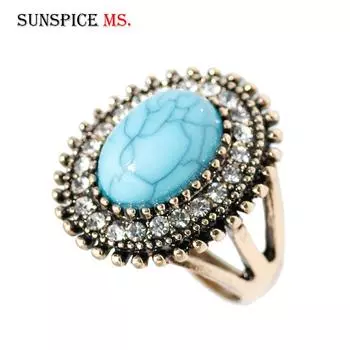 Винтажные кольца с кристаллами золотого цвета для женщин, свадебные украшения для невесты, ретро, круглый палец, подарок на вечеринку синий