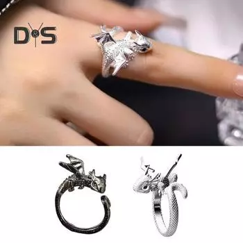 Винтажные кольца в стиле панк для женщин и мужчин, готические кольца с летающим драконом, готические кольца из сплава, открытые регулируемые кольца, ювелирные изделия чёрный