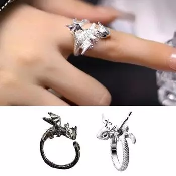 Винтажные кольца в стиле панк для женщин и мужчин, готические кольца с летающим драконом, готические кольца из сплава, открытые регулируемые кольца, ювелирные изделия серебряный
