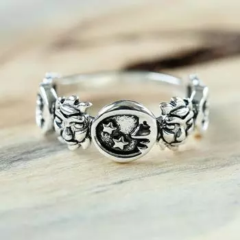 Винтажные кольца в стиле панк с луной и звездами для женщин, ретро-серебристые кольца с геометрическим принтом «солнце», унисекс, модные украшения на палец 6 серебряный