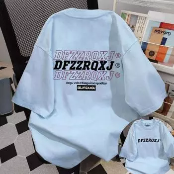 Винтажные контрастные футболки с круглым вырезом и принтом букв для мужчин и женщин, летние модные трендовые повседневные удобные топы из чистого хлопка для пар с короткими рукавами M белый