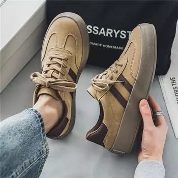 Винтажные коричневые оригинальные мужские кроссовки из замши, мужская обувь для скейтборда, удобные мужские кроссовки на шнуровке для скейтборда 39 коричневый