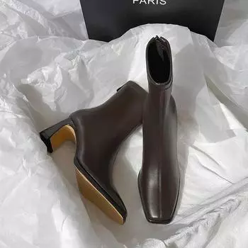 Винтажные коричневые женские ботильоны, модные элегантные туфли с квадратным носком, осень-зима, толстый каблук, женские короткие ботильоны 35 чёрный