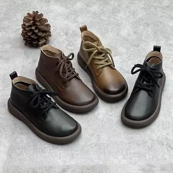 Винтажные кожаные ботильоны ручной работы женские осенние мягкие кожаные мягкие подошвы с круглым носком повседневные Doc Martens 35 кофейный