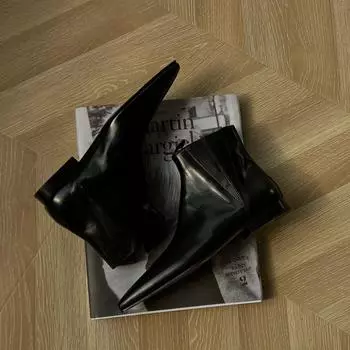 Винтажные кожаные ботинки Chelsea Niche French с острым носком, женские короткие ботинки, плоские маленькие босоножки, ботинки Martin, тонкие ботинки 35