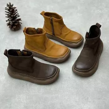 Винтажные кожаные ботинки ручной работы с квадратным носком, мягкие ботинки челси из коровьей кожи на плоской подошве 35 серый