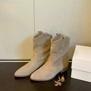 Винтажные кожаные джинсовые короткие ботинки в стиле вестерн женские весенние и осенние одинарные ботинки с широким берцем и острым носком Ботинки Martin 35