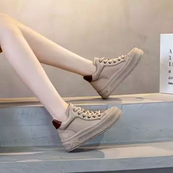 Винтажные кожаные спортивные повседневные туфли на плоской подошве 35 абрикосовый