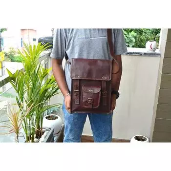 Винтажные кожаные сумки Цельнозерновая сумка Messenger Crossbody I-pad Bag из козлиной кожи 13 x 10 x 3 in коричневый