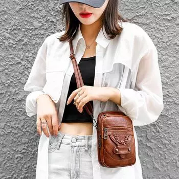 Винтажные кожаные сумки через плечо для женщин, маленькие сумки через плечо для телефона, женские кошельки