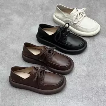 Винтажные кожаные туфли из натуральной кожи, мокасины ручной работы, женская обувь из коровьей кожи 35 чёрный