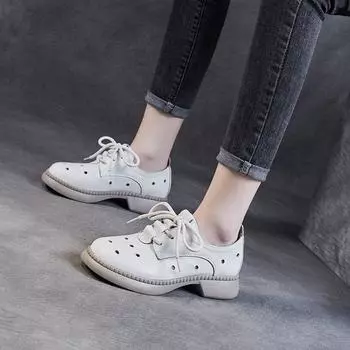 Винтажные кожаные туфли-лодочки на плоской подошве для женщин 35 белый