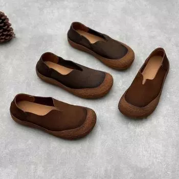 Винтажные кожаные туфли ручной работы, повседневные женские туфли из матовой коровьей кожи 35 серый