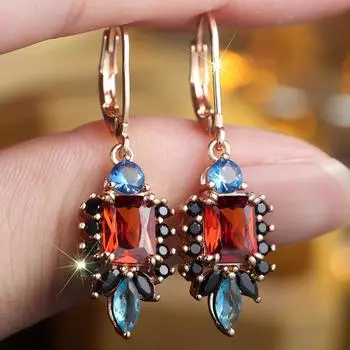 Винтажные красные черные серьги-подвески с цирконом для женщин, роскошные серьги золотого цвета для свадьбы, праздничные украшения, подарки золотой