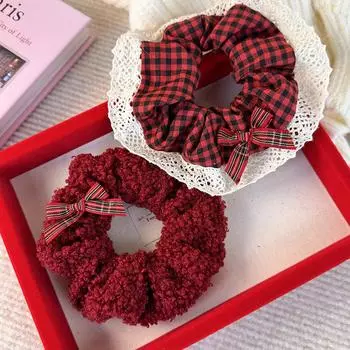 Винтажные красные клетчатые резинки для волос для женщин, резинки для волос, резинки для волос, рождественские аксессуары для волос, резинки для волос