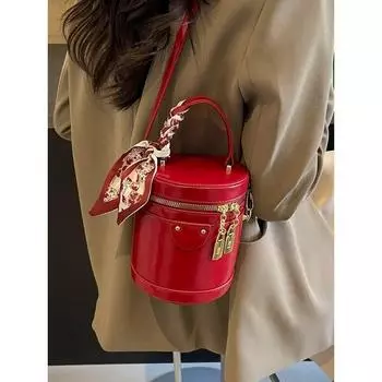 Винтажные красные мини-сумки из искусственной кожи, летняя новая сумка-бочо в форме бочки для женщин, модный кошелек для телефона