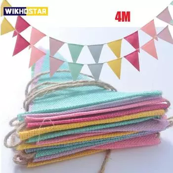 Винтажные красочные флажки из мешковины и льна для вымпелов на день рождения, вечеринку, свадьбу, украшение для конфетного бара