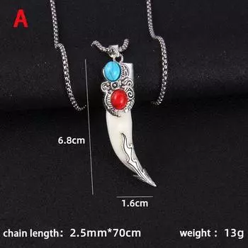 Винтажные Креативные Подарки Кулон Волк Ожерелье из Титановой Стали Набор Зубов Истинные Зубы Тибетского Мастифа Модные Украшения для Личности A