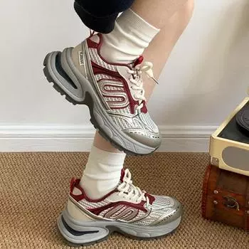 Винтажные кроссовки в стиле Гонконга на толстой подошве, женские, новые, весенние, легкие, студенческие, спортивные туфли 35 бордовый