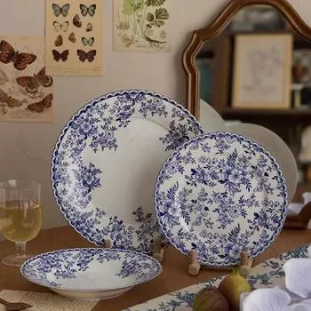 Винтажные круглые цветочные керамические тарелки для ресторана, послеобеденный чай, десерт, фруктовая тарелка, изысканные вкусные блюда, обеденная тарелка