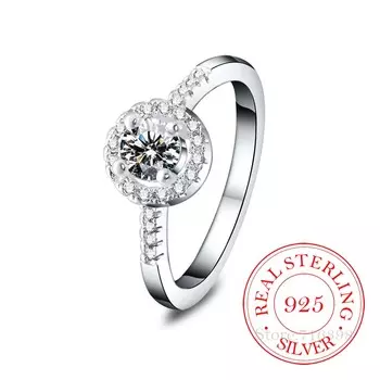 Винтажные круглые хрустальные парные серебряные обручальные кольца для женщин и мужчин, 100% стерлинговое серебро 925 пробы, модные ювелирные изделия Anel De Prata Bijoux 8