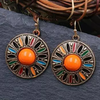 Винтажные круглые серьги-капли для женщин, этнические полые серьги-капли с масляными вставками, ювелирные изделия