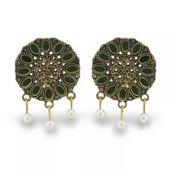 Винтажные круглые серьги с бриллиантами, овальные стеклянные висячие серьги с жемчугом, свежие универсальные серьги Ид аль-Фитр Лассер Байрам