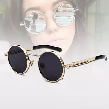 Винтажные круглые солнцезащитные очки для женщин и мужчин, брендовые дизайнерские зеркальные очки в стиле стимпанк, металлические оттенки UV400