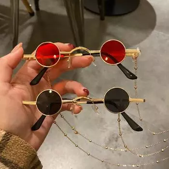 Винтажные круглые солнцезащитные очки в стиле панк для женщин и мужчин, брендовые дизайнерские солнцезащитные очки в стиле ретро, женские супер маленькие черные круглые металлические Oculos De Sol