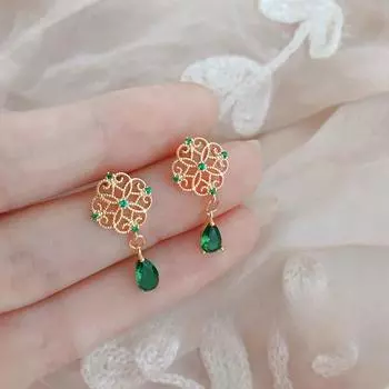 Винтажные кружевные изумрудные серьги-гвоздики, полые ленточные серьги, легкие роскошные серьги в стиле французского суда